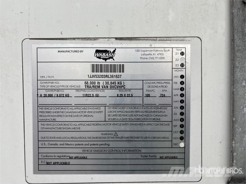 Wabash 53 ft x 102 in T/A Van Trailer Dengtos priekabos