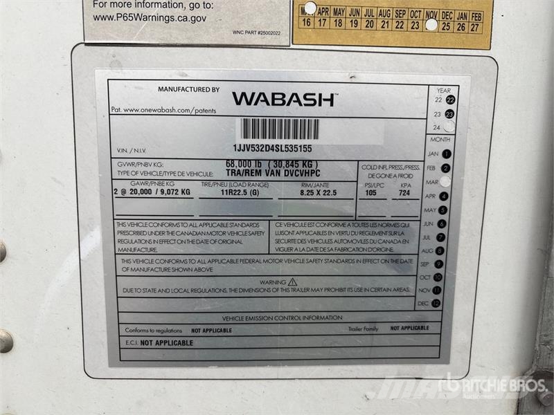 Wabash 53 ft x 102 in T/A Van Trailer Прицепы-фургоны
