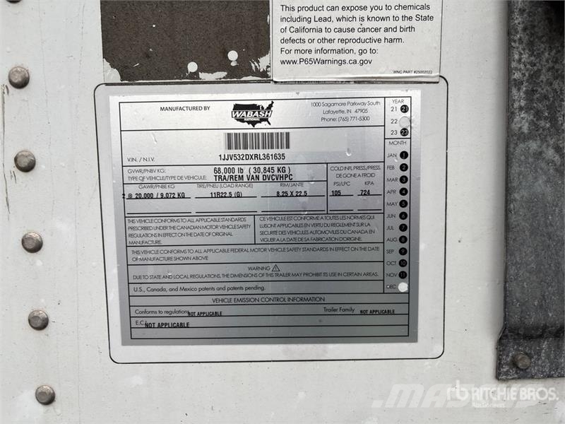 Wabash 53 ft x 102 in T/A Van Trailer Van Body Trailers