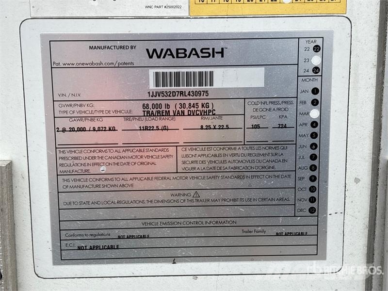 Wabash 53 ft x 102 in T/A Van Trailer Прицепы-фургоны