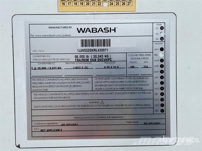 Wabash 53 ft x 102 in T/A Van Trailer Prikolice zabojniki