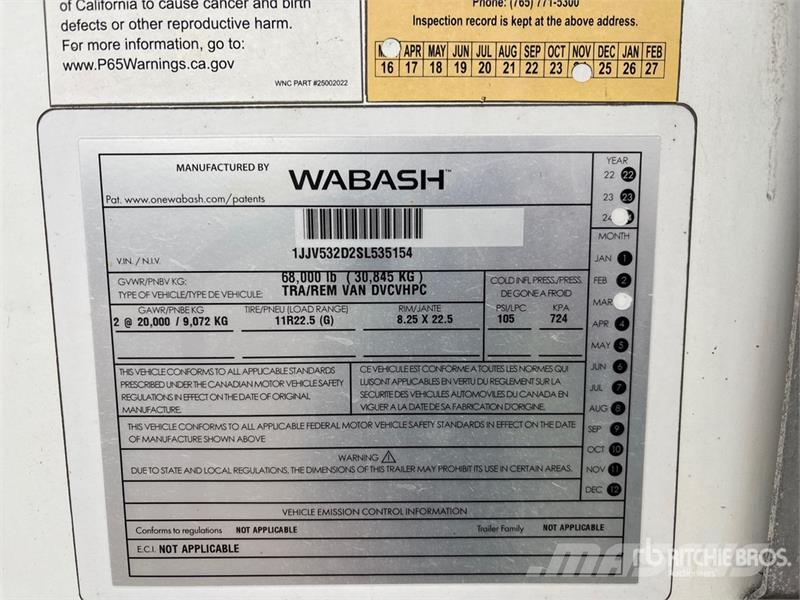 Wabash 53 ft x 102 in T/A Van Trailer Прицепы-фургоны