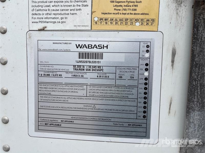 Wabash 53 ft x 102 in T/A Van Trailer Прицепы-фургоны