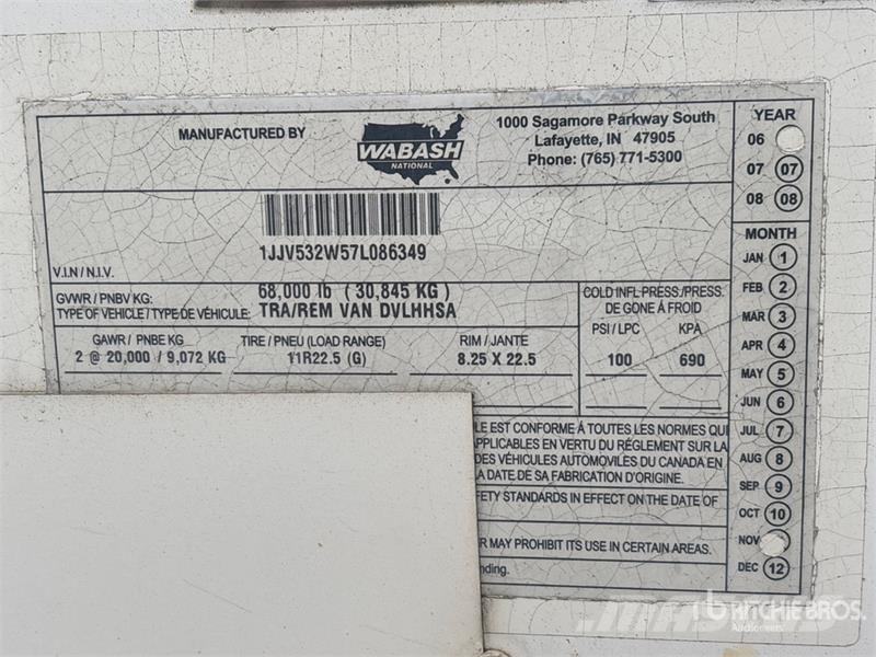 Wabash 53 ft x 102 in T/A Van Trailer Skappåbygg