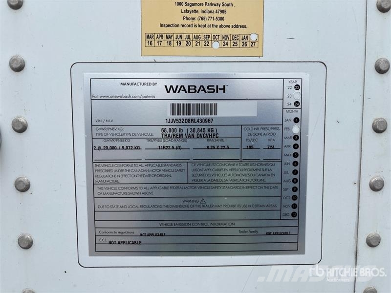 Wabash 53 ft x 102 in T/A Van Trailer Прицепы-фургоны
