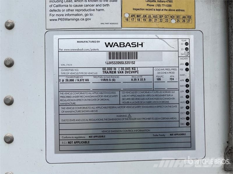 Wabash 53 ft x 102 in T/A Van Trailer Прицепы-фургоны