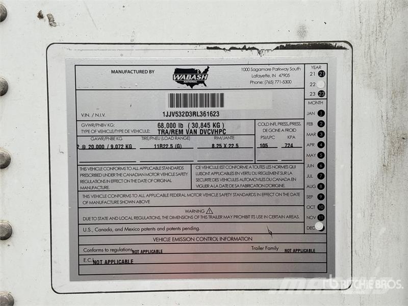Wabash 53 ft x 102 in T/A Van Trailer Dengtos priekabos