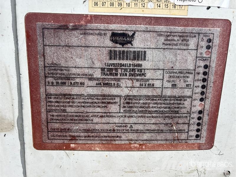 Wabash 53 ft x 102 in T/A Van Trailer Причепи-фургони