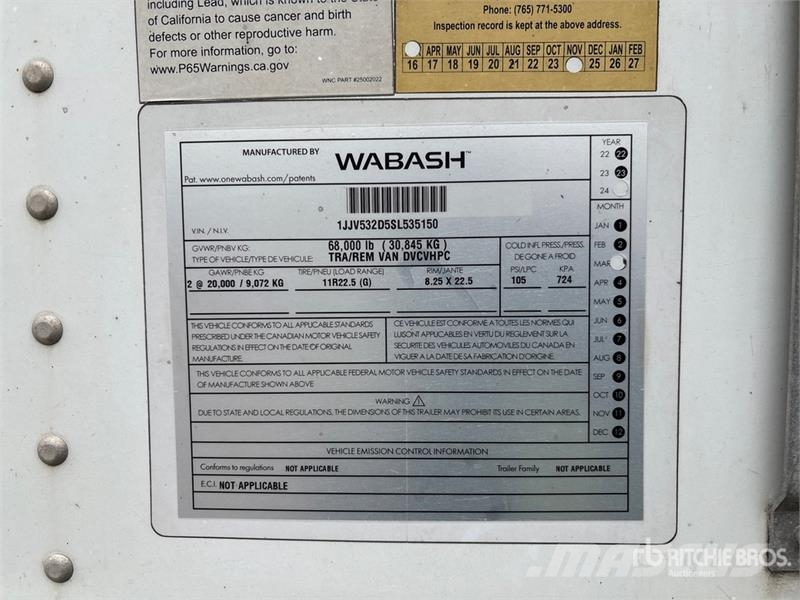 Wabash 53 ft x 102 in T/A Van Trailer Прицепы-фургоны