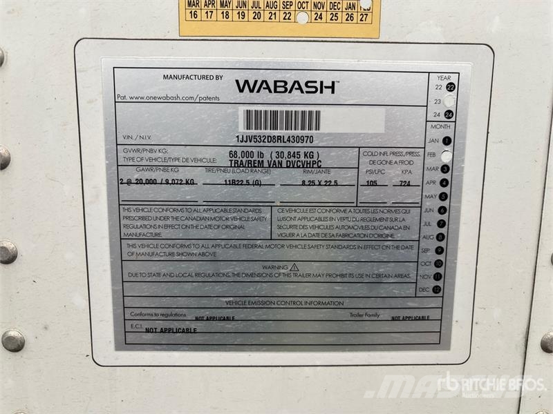 Wabash 53 ft x 102 in T/A Van Trailer Gesloten opbouw trailers