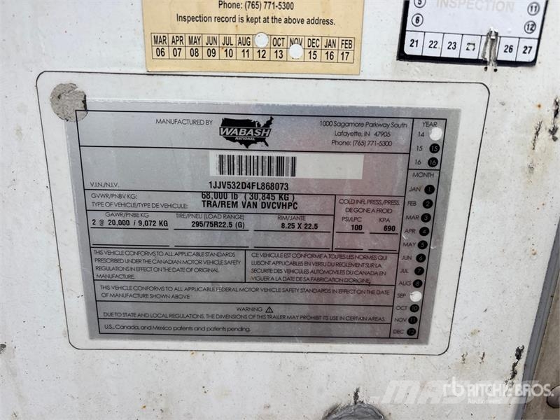 Wabash 53 ft x 102 in T/A Van Trailer Sanduk prikolice