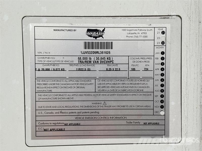 Wabash 53 ft x 102 in T/A Van Trailer Dengtos priekabos
