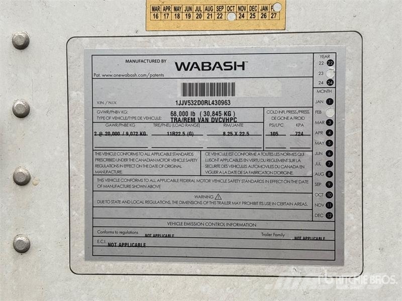 Wabash 53 ft x 102 in T/A Van Trailer Dengtos priekabos