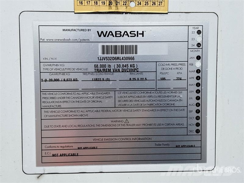 Wabash 53 ft x 102 in T/A Van Trailer Skappåbygg