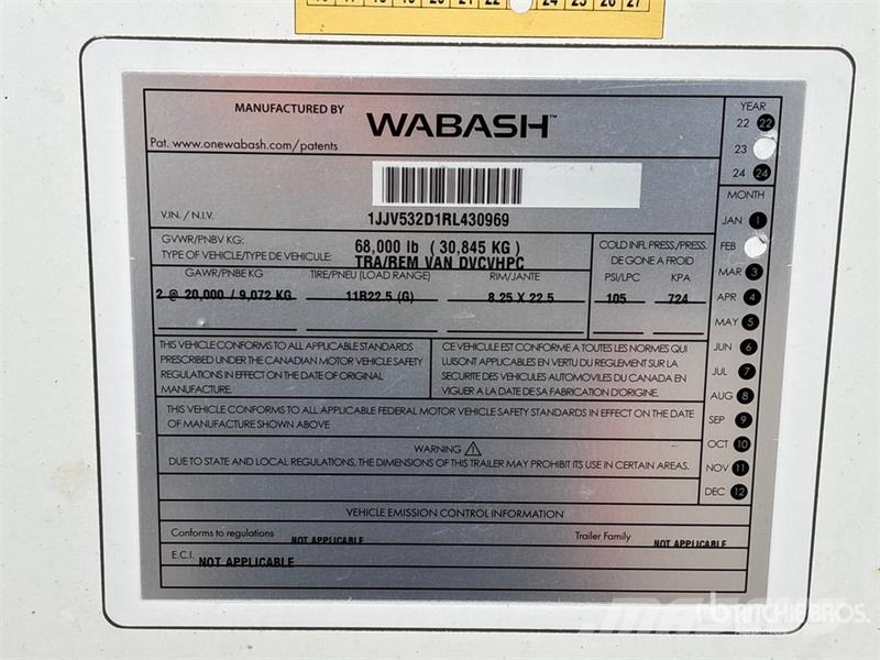 Wabash 53 ft x 102 in T/A Van Trailer Прицепы-фургоны