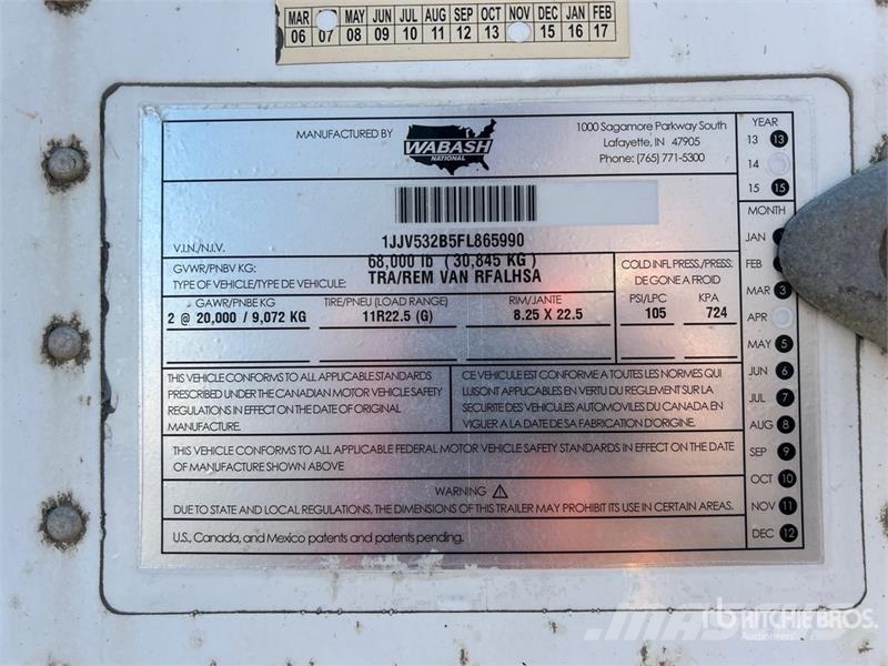 Wabash RFALHSA 53 ft x 102 in T/A Refrigerated Trailer Puspriekabės su izoterminiu kėbulu