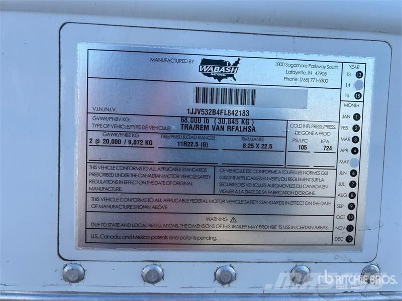 Wabash RFALHSA 53 ft x 102 in T/A Refrigerated Trailer Puspriekabės su izoterminiu kėbulu