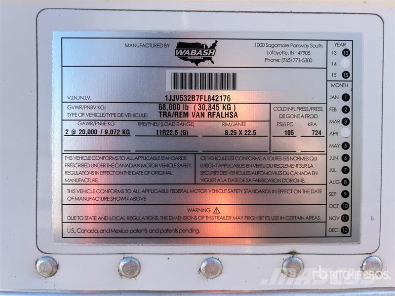 Wabash RFALHSA 53 ft x 102 in T/A Refrigerated Trailer Puspriekabės su izoterminiu kėbulu