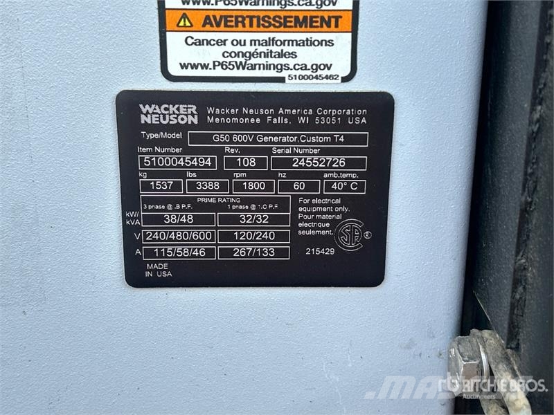 Wacker Neuson G50, 38 KW 48 KVA Mobile 38 kW Generator Set Dīzeļģeneratori