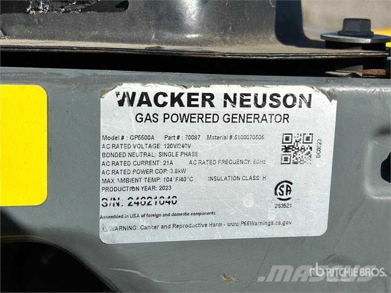 Wacker Neuson GP5500A 3.8 kW Portable Generator Set Drugi agregati
