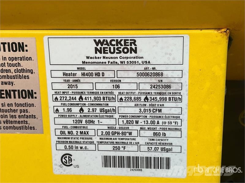 Wacker Neuson HI400HD 411903 BTU Space Heater Polovna oprema za grejanje i odmrzavanje