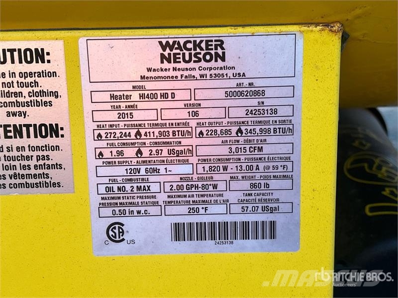 Wacker Neuson HI400HD 411903 BTU Space Heater Polovna oprema za grejanje i odmrzavanje