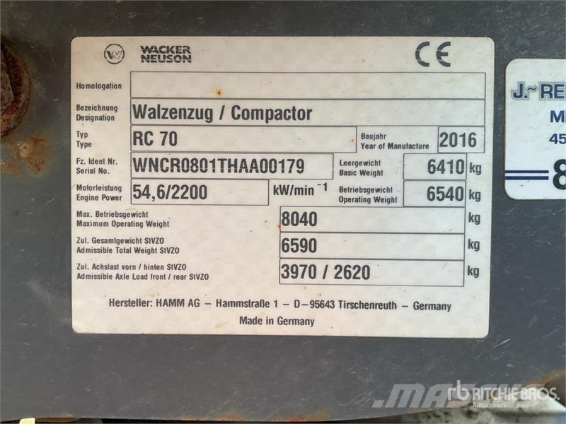 Wacker Neuson RC70 Smooth Drum Compactor مداحل أحادية الأسطوانة