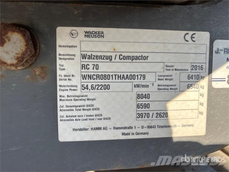 Wacker Neuson RC70 Smooth Drum Compactor Walzenzüge