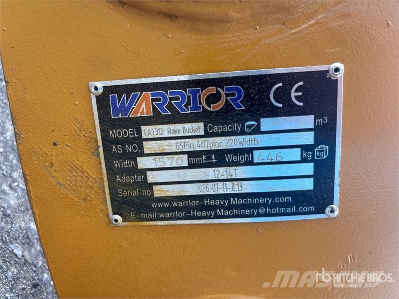 Warrior WBRC12-1620-1 62 in Excavator Rake - Fits Cat 312 Rateau faneur