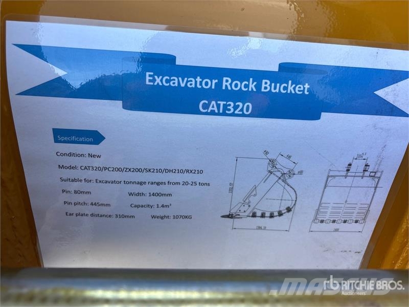 Warrior WBRC20-1400 53 in Digging Excavator Bucket - Fits Cucharones