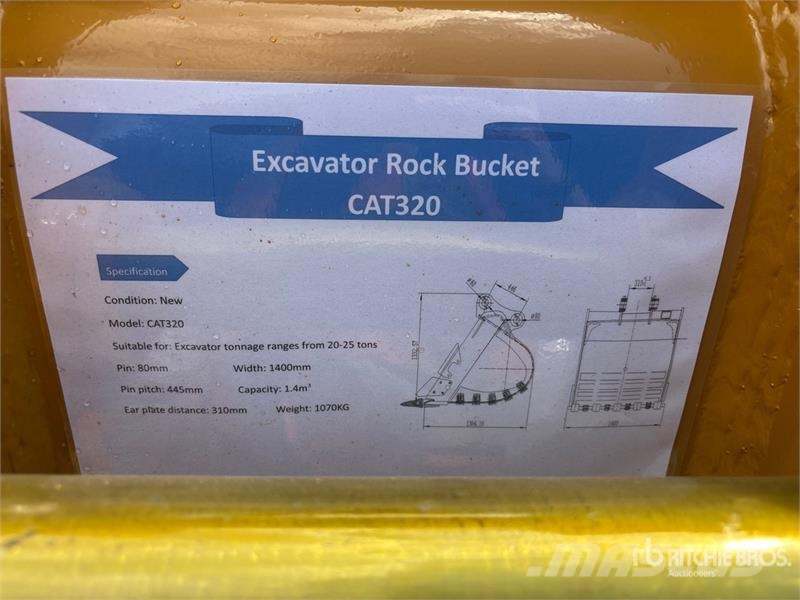 Warrior WBRC20-1400 53 in Digging Excavator Bucket - Fits Kanalak