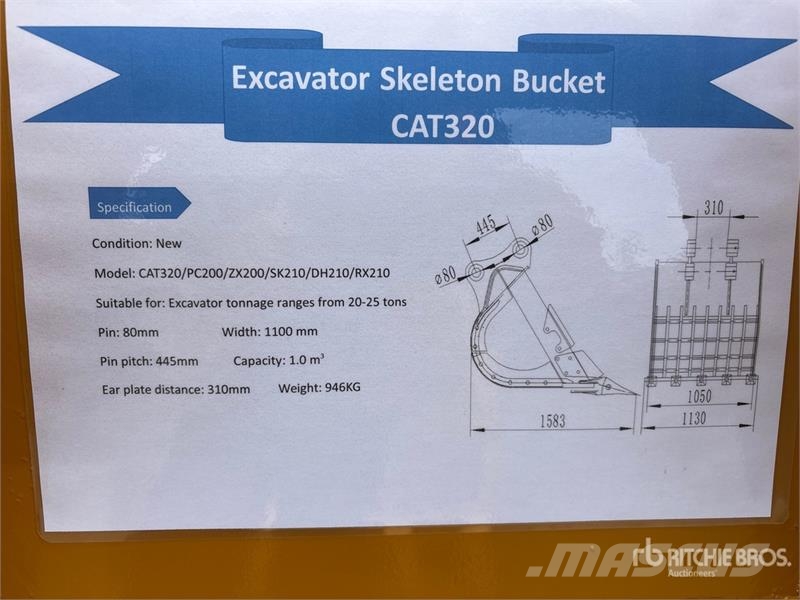 Warrior WBSC20-1100 44 in Skeleton Excavator Bucket - Fits Žlice