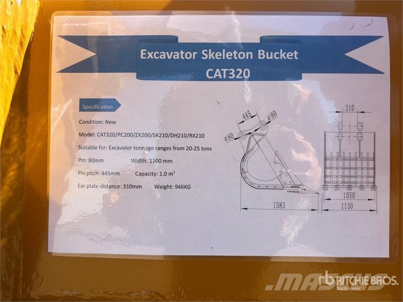 Warrior WBSC20-1100 44 in Skeleton Excavator Bucket - Fits Cucharones