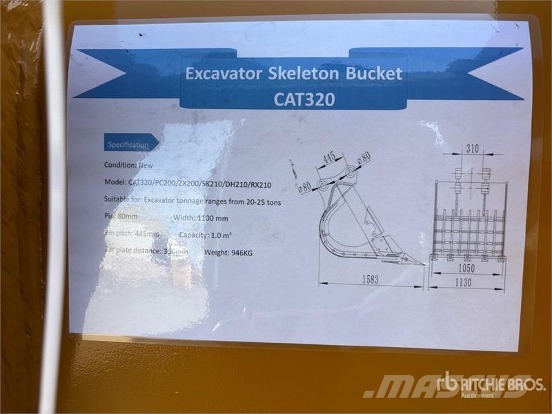 Warrior WBSC20-1100 44 in Skeleton Excavator Bucket - Fits Cucharones