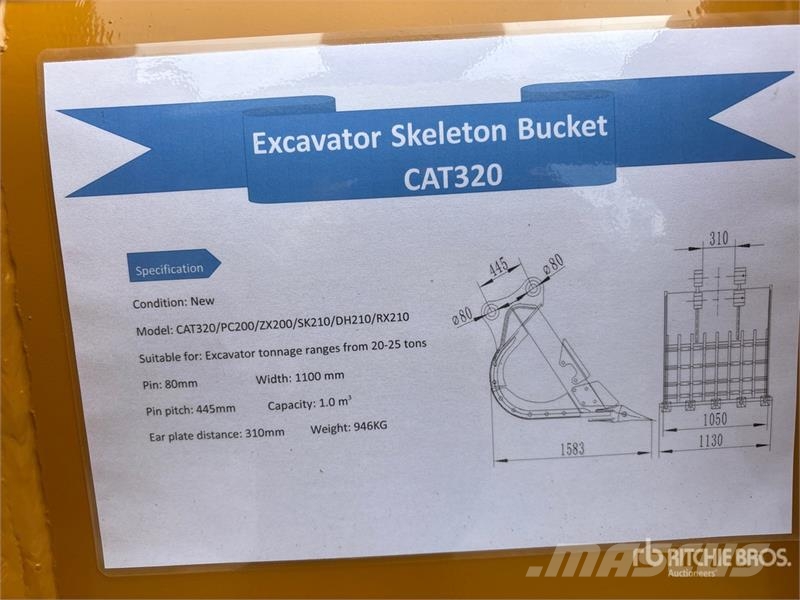 Warrior WBSC20-1100 44 in Skeleton Excavator Bucket - Fits Žlice