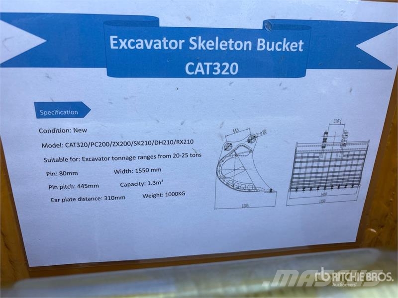 Warrior WBSC20-1500 60 in Skeleton Excavator Bucket - Fits Cucharones