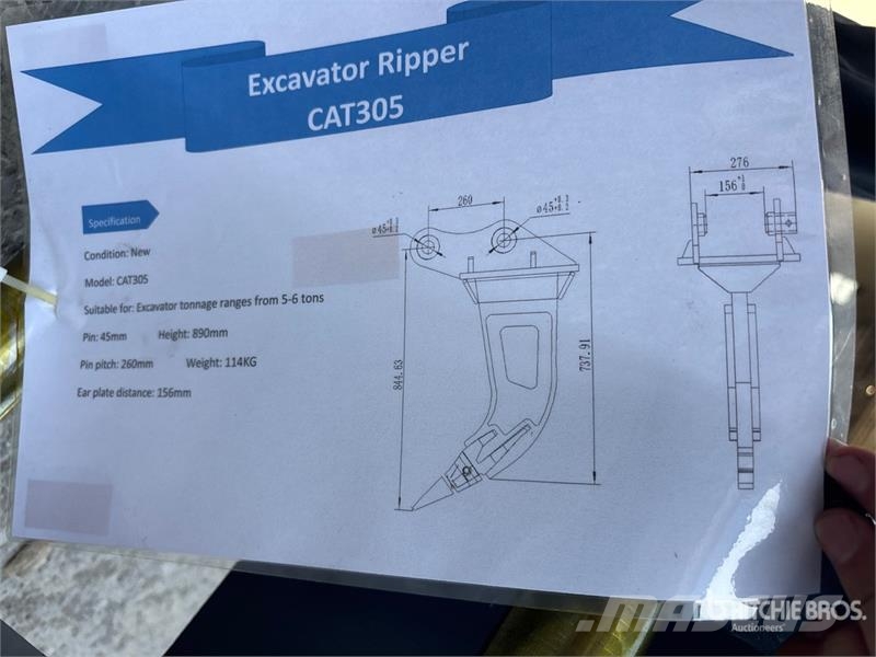 Warrior WR05-06 Excavator Ripper - Fits Cat 305 / 5 - 6 to Escarificadoras