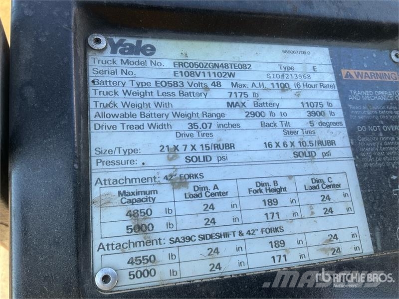 Yale ERC050ZGN48TE082 5000 lb Electric Forklift Elektromos targoncák