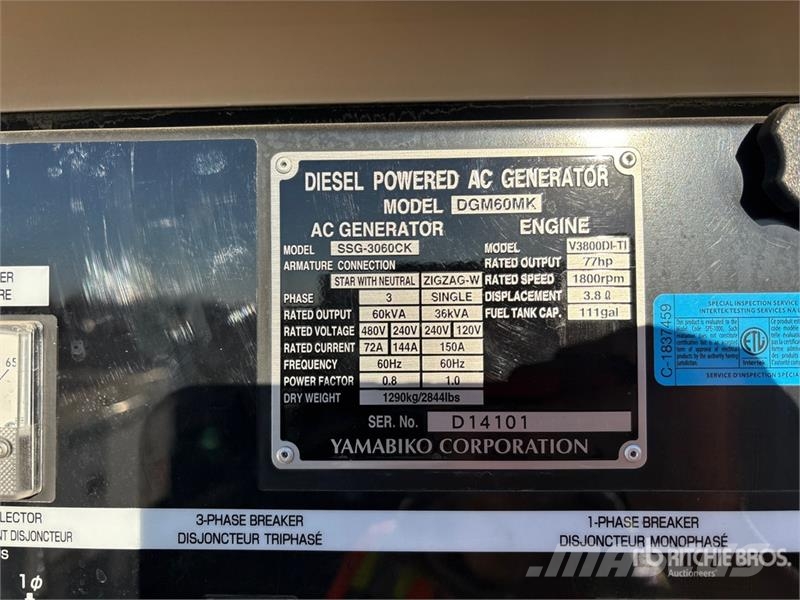 Yamabiko DGM60MK 60 KVA Mobile Generator Set (Inop Générateurs diesel
