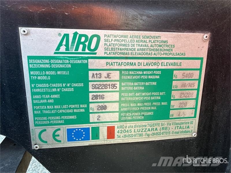 Airo A13 JE Electric Articulating Boom Lift Zglobne podizne platforme