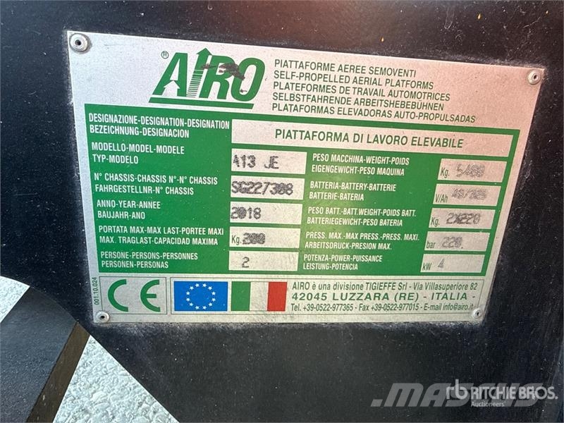 Airo A13 JE Electric Articulating Boom Lift Zglobne podizne platforme