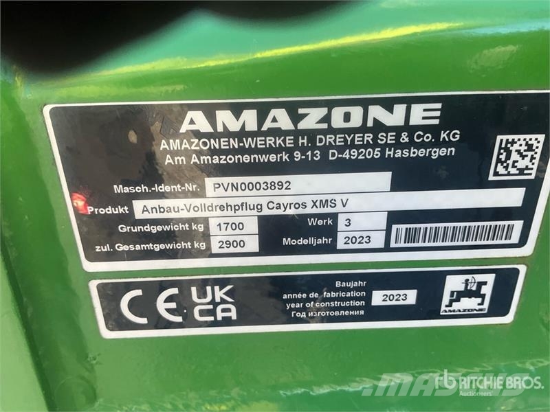 Amazone Cayros XMS 5-950 V 5 Bottom Reversible Plow Pluguri reversibile