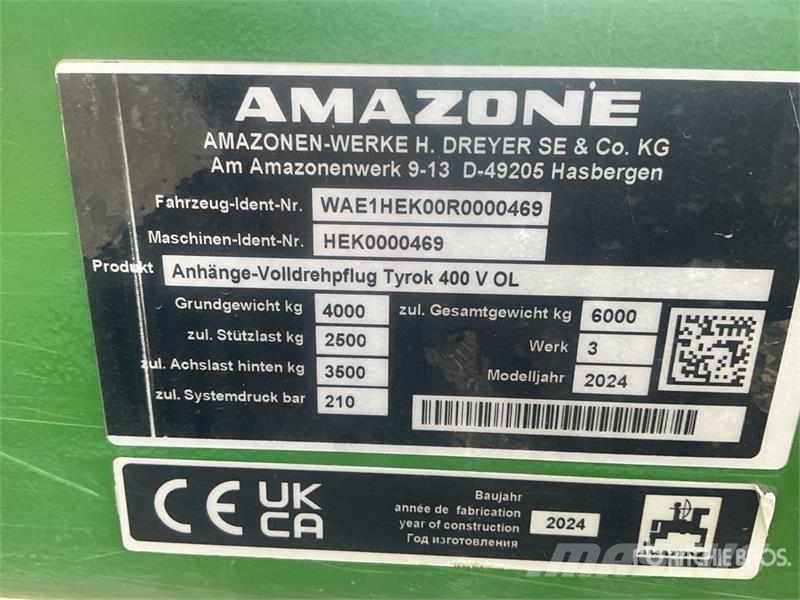 Amazone Tyrok 400V-OL 7 Bottom Reversible Plow Váltvaforgató ekék
