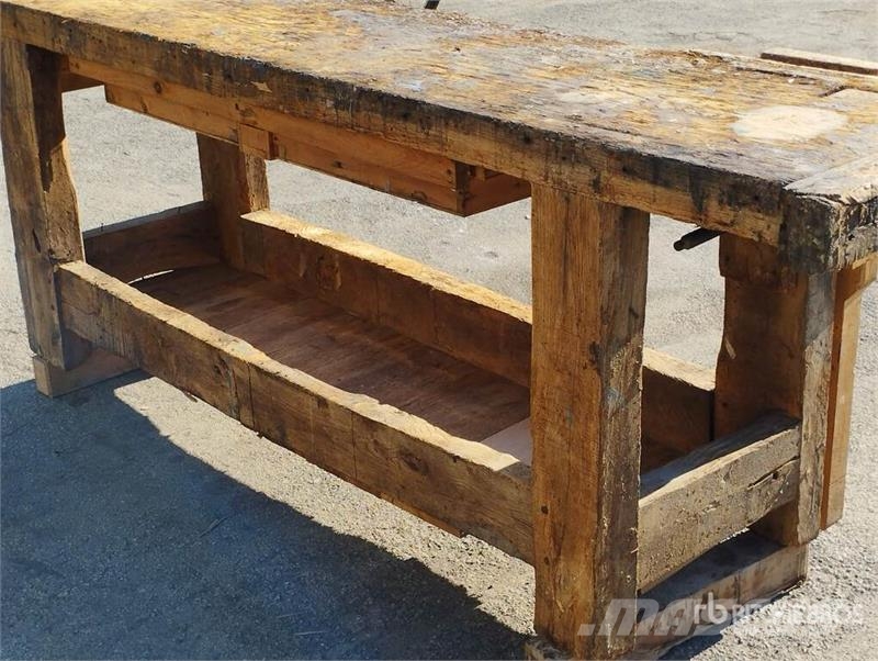  Antique Large Heavy-Duty Wooden Workbench Other components
