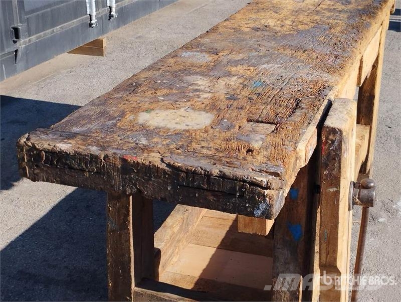  Antique Large Heavy-Duty Wooden Workbench Other components