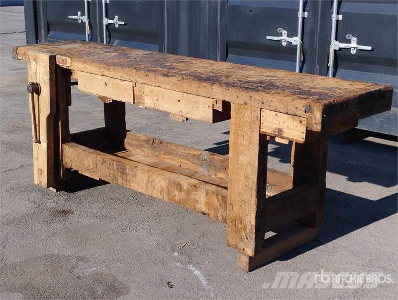  Antique Large Heavy-Duty Wooden Workbench Other components