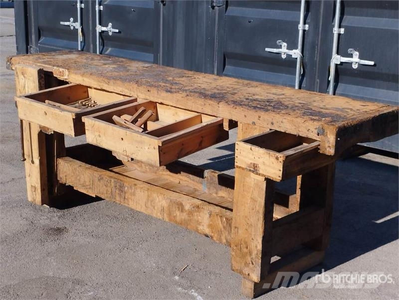  Antique Large Heavy-Duty Wooden Workbench Other components