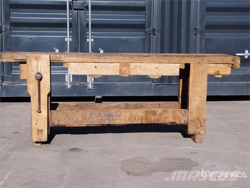  Antique Large Heavy-Duty Wooden Workbench Other components
