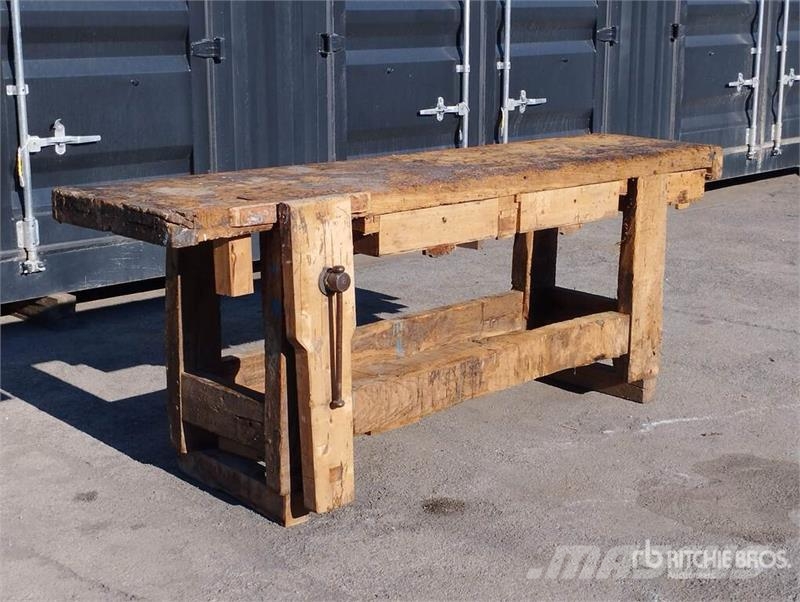  Antique Large Heavy-Duty Wooden Workbench Other components