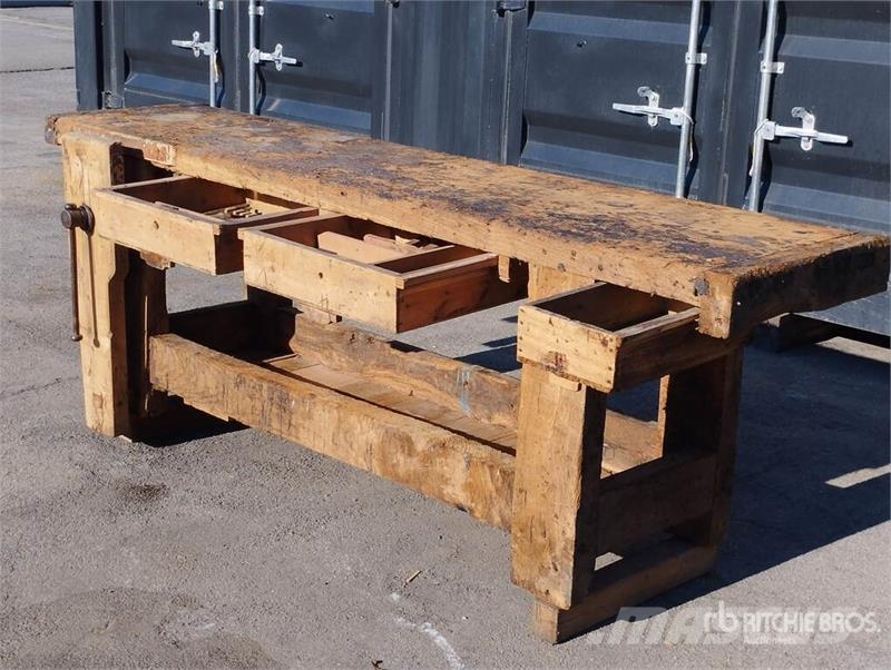  Antique Large Heavy-Duty Wooden Workbench Other components